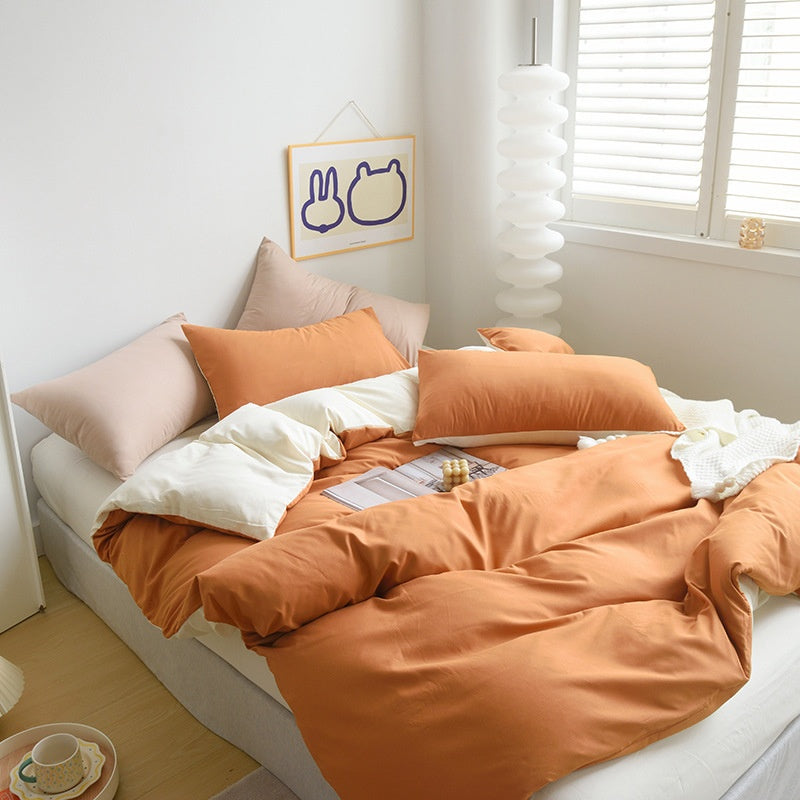 Solid Color Brushed Minimalist INS Style Four-Piece Bedding Set Quilt Cover and Sheet for Autumn and Winter Thickened Dormitory Use eprolo