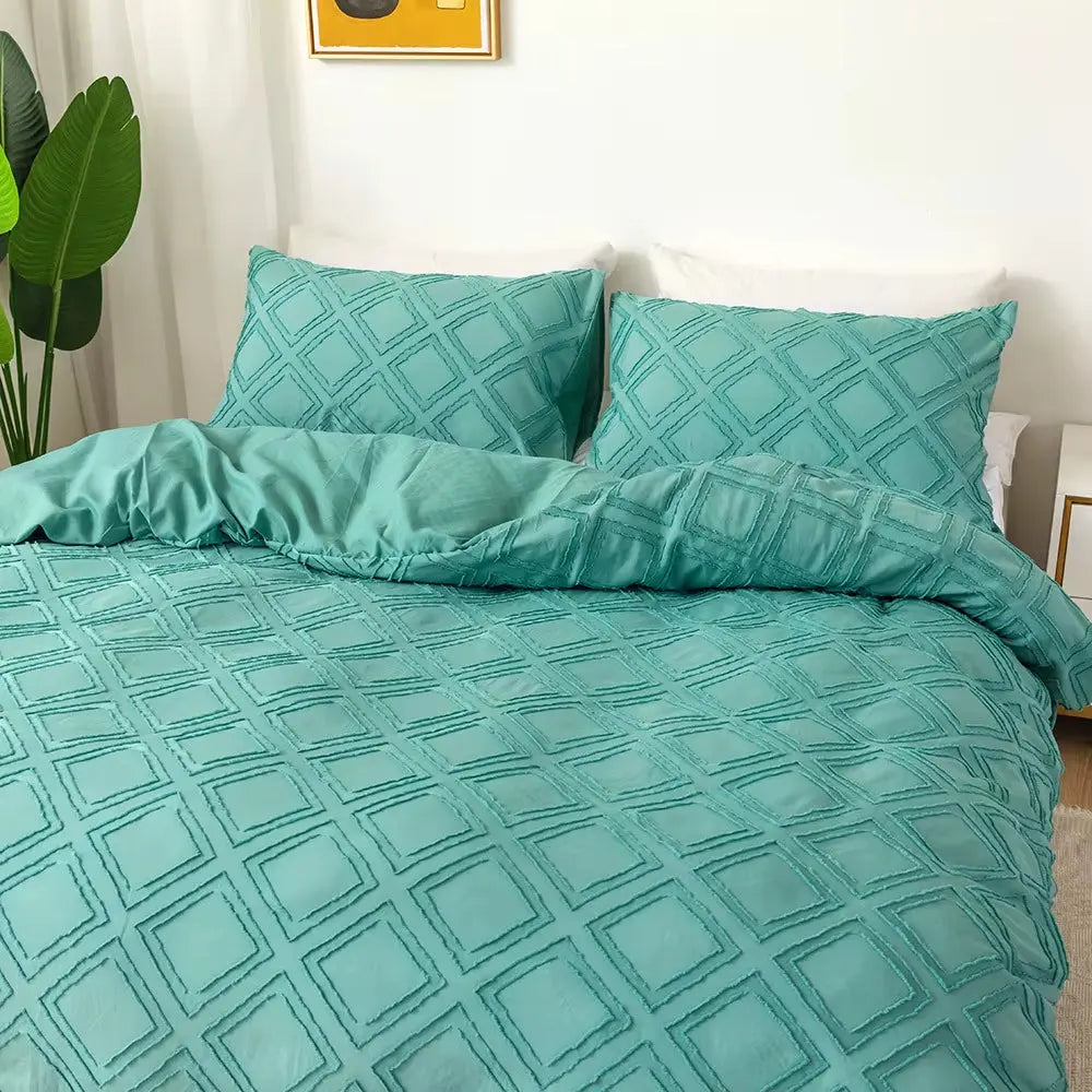 Cut Flower Square Pattern Bedding Set 3PCS Pure Color Home Textile Duvet Cover for Amazon Cross Border