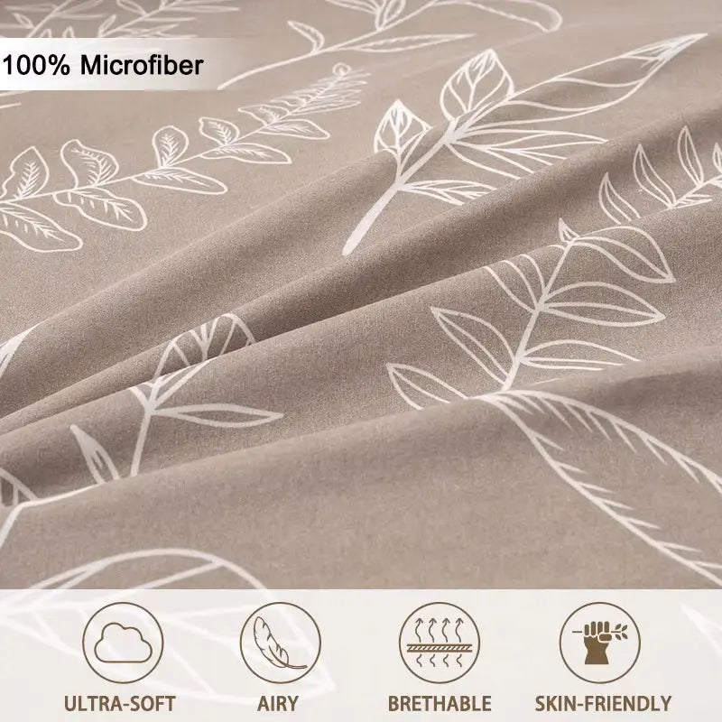 3Pcs/Set Leaf Floral Pattern Duvet Cover Set(1 Duvet Cover & 2 Pillowcase）Soft and Skin-Friendly Duvet Cover Bedding Set