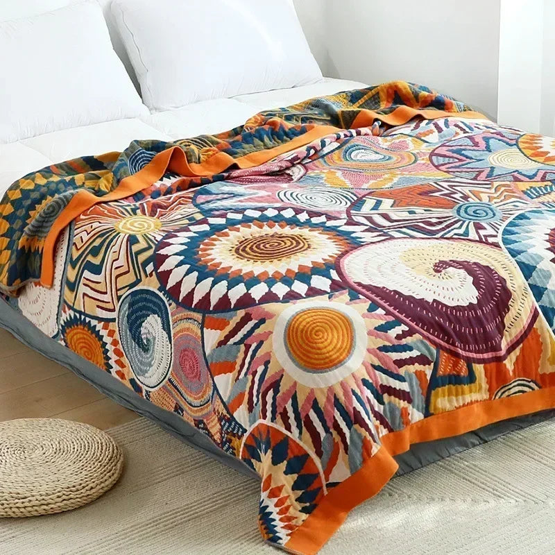 1pc Bohemian Style Flannel Blanket Nordic Tribal Print, Ultra Soft Lightweight for Sofa, Bed, Travel, Season, Home Decor Gift eprolo