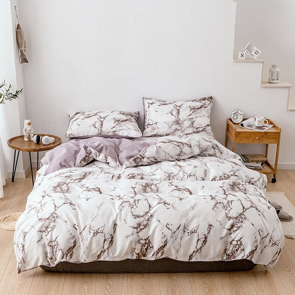 The Bedroom Bedding Is A Comfortable White Marble Pattern Printed Duvet Cover (2/3 Piece Set) eprolo