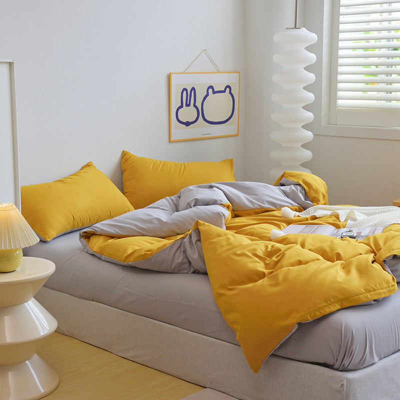 Solid Color Brushed Minimalist INS Style Four-Piece Bedding Set Quilt Cover and Sheet for Autumn and Winter Thickened Dormitory Use eprolo