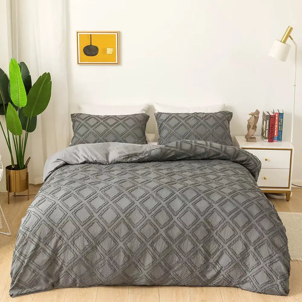 Cut Flower Square Pattern Bedding Set 3PCS Pure Color Home Textile Duvet Cover for Amazon Cross Border