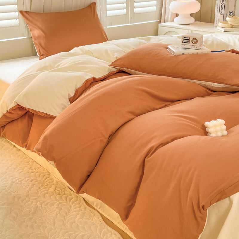 Solid Color Brushed Minimalist INS Style Four-Piece Bedding Set Quilt Cover and Sheet for Autumn and Winter Thickened Dormitory Use eprolo