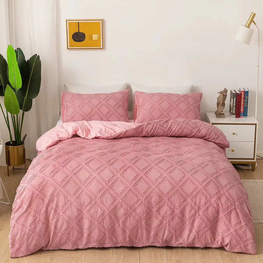 Cut Flower Square Pattern Bedding Set 3PCS Pure Color Home Textile Duvet Cover for Amazon Cross Border