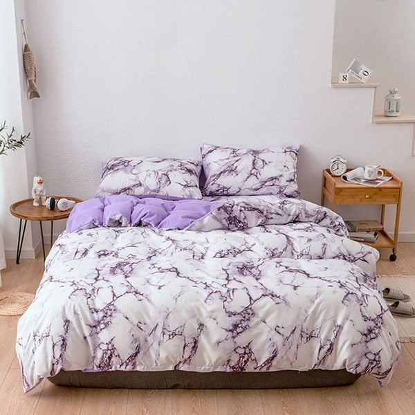 The Bedroom Bedding Is A Comfortable White Marble Pattern Printed Duvet Cover (2/3 Piece Set) eprolo