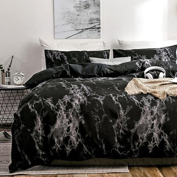 The Bedroom Bedding Is A Comfortable White Marble Pattern Printed Duvet Cover (2/3 Piece Set) eprolo