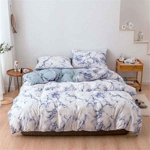 The Bedroom Bedding Is A Comfortable White Marble Pattern Printed Duvet Cover (2/3 Piece Set) eprolo