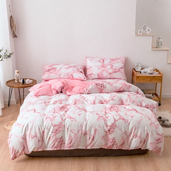 The Bedroom Bedding Is A Comfortable White Marble Pattern Printed Duvet Cover (2/3 Piece Set) eprolo