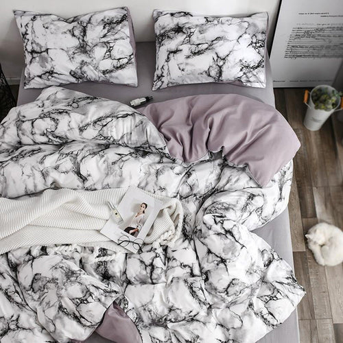 The Bedroom Bedding Is A Comfortable White Marble Pattern Printed Duvet Cover (2/3 Piece Set) eprolo