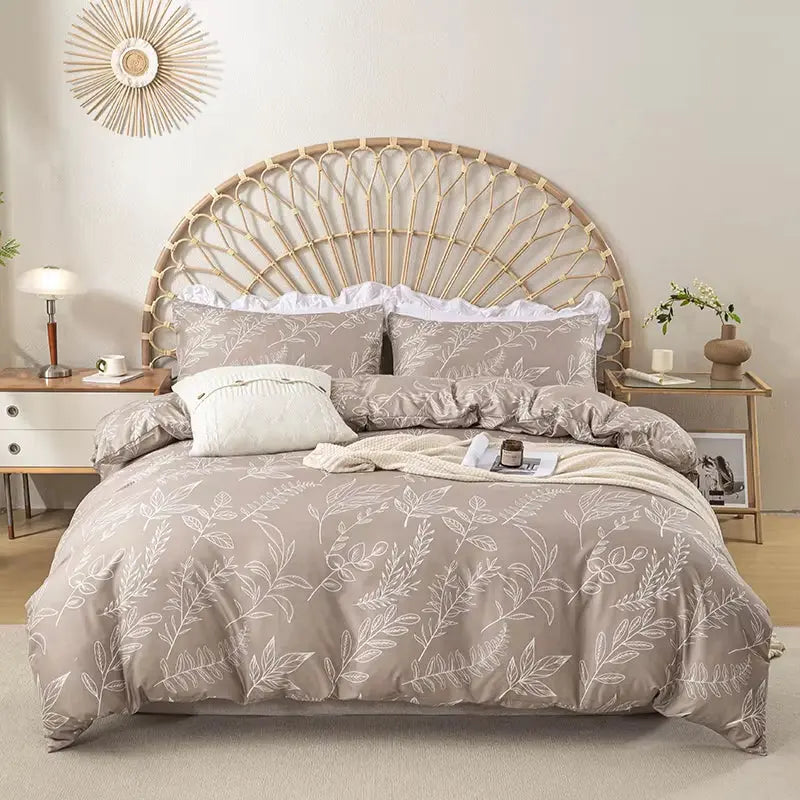 3Pcs/Set Leaf Floral Pattern Duvet Cover Set(1 Duvet Cover & 2 Pillowcase）Soft and Skin-Friendly Duvet Cover Bedding Set